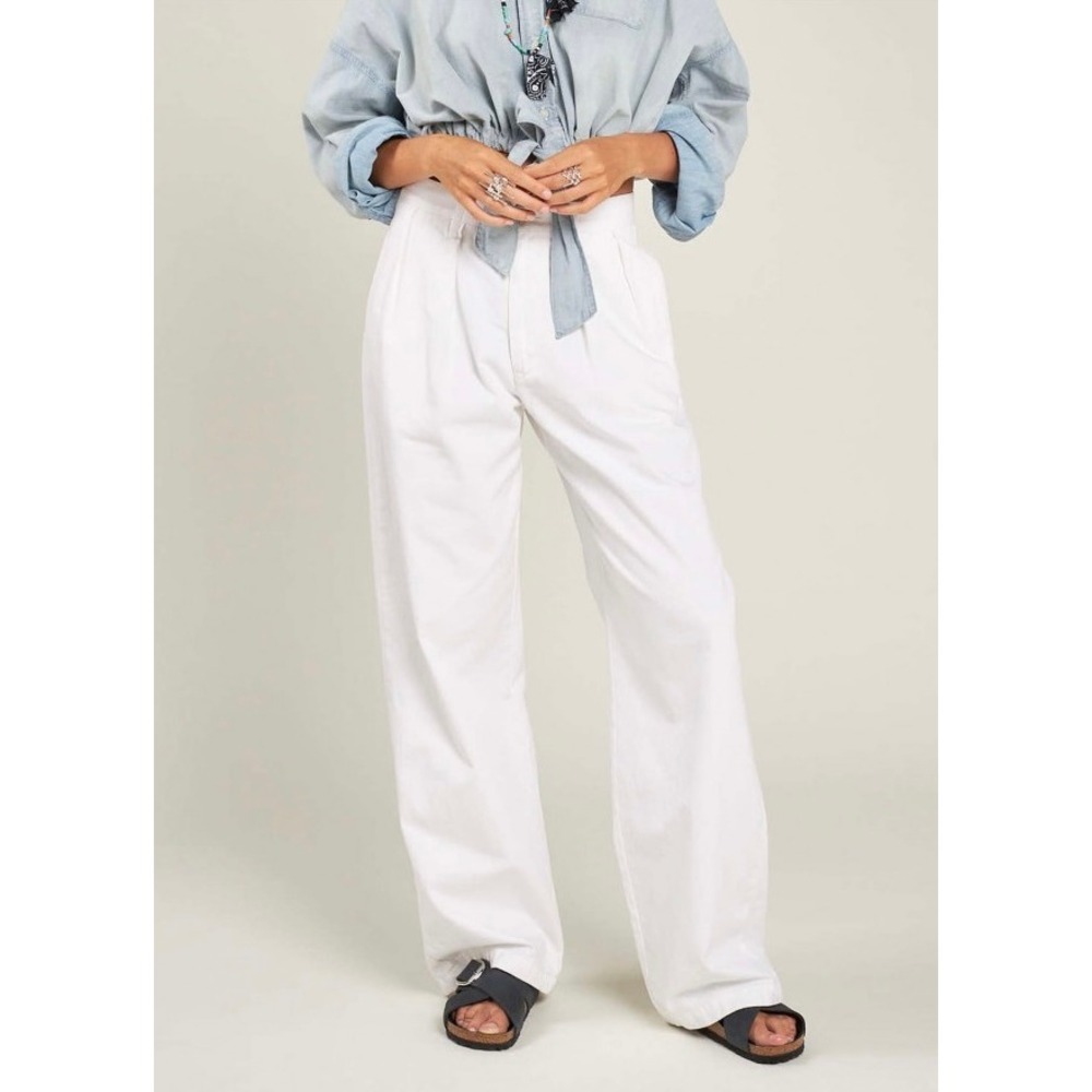 Denimist Blair Double Pleated Pant Women 26 White Workwear Wide Leg Sanforized
